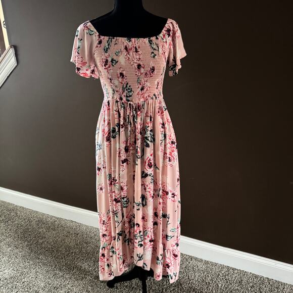 Band of Gypsies Dress Women Small Pink Floral Midi Hi Lo Hem Cottagecore Peasant - Picture 1 of 9